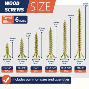 Yellow Zinc Wood Screws Assorted Pack (60 Piece Box)